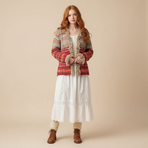 Susan Bristol Womens Small Chunky Hand Embroidered Fringe Multi Color Ca… - Picture 1 of 16